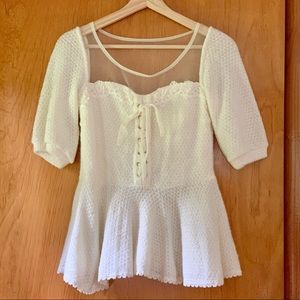 Liz Lisa Soft Ivory Peplum Blouse 3/4 Sleeve Lace